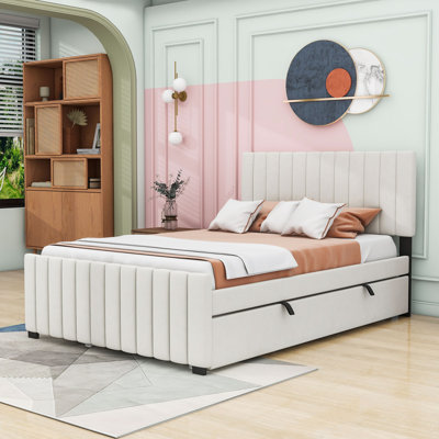 Lit plateforme double tapissier avec lit gigogne