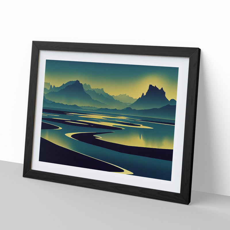Lake Beneath Mountains - Single Picture Frame Print, Black Framed, 46cm H x 64cm W x 2cm D
