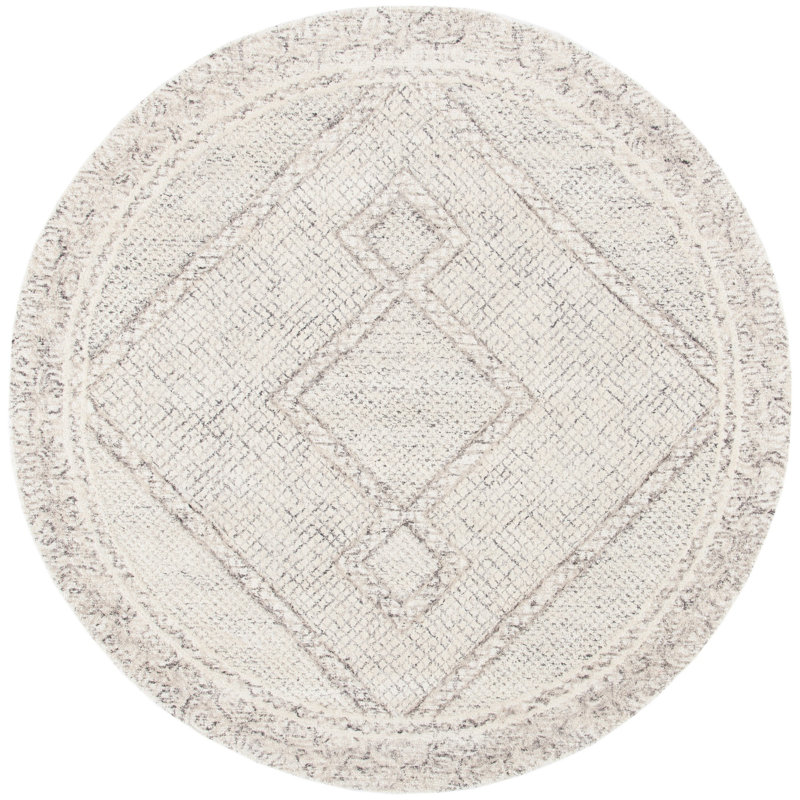 Tapis géométrique en laine touffeté à la main Conroy, Rond 4 pi