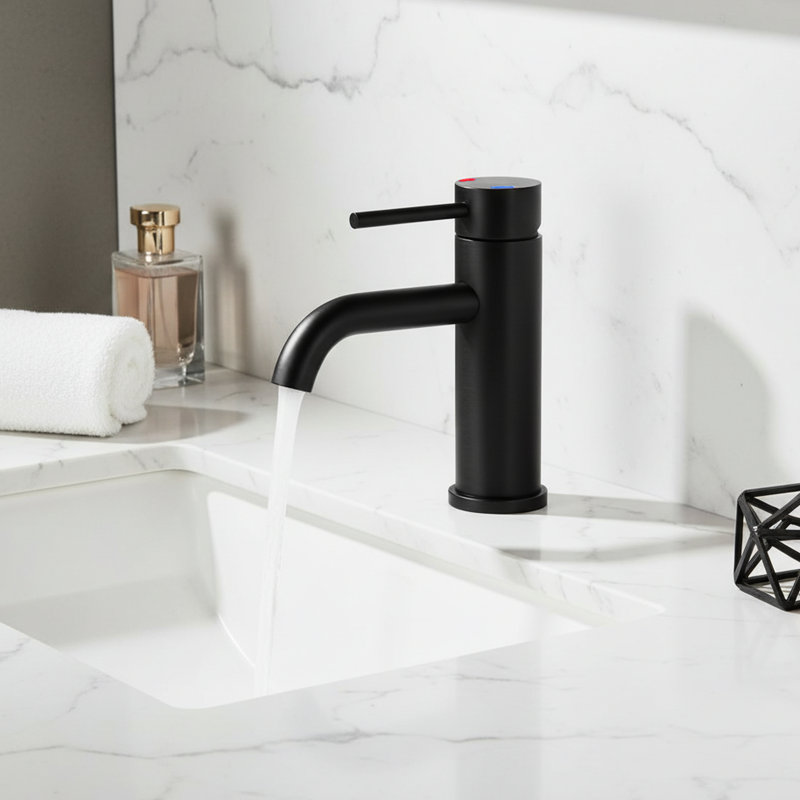 Single Hole Handle Lavatory Faucet In Matte Black - Stainless Steel Build, High Performance Cartridge, Corrosion Finish, Supply Lines Bathroom Sink Material, Rust Brushed Nickel Finish