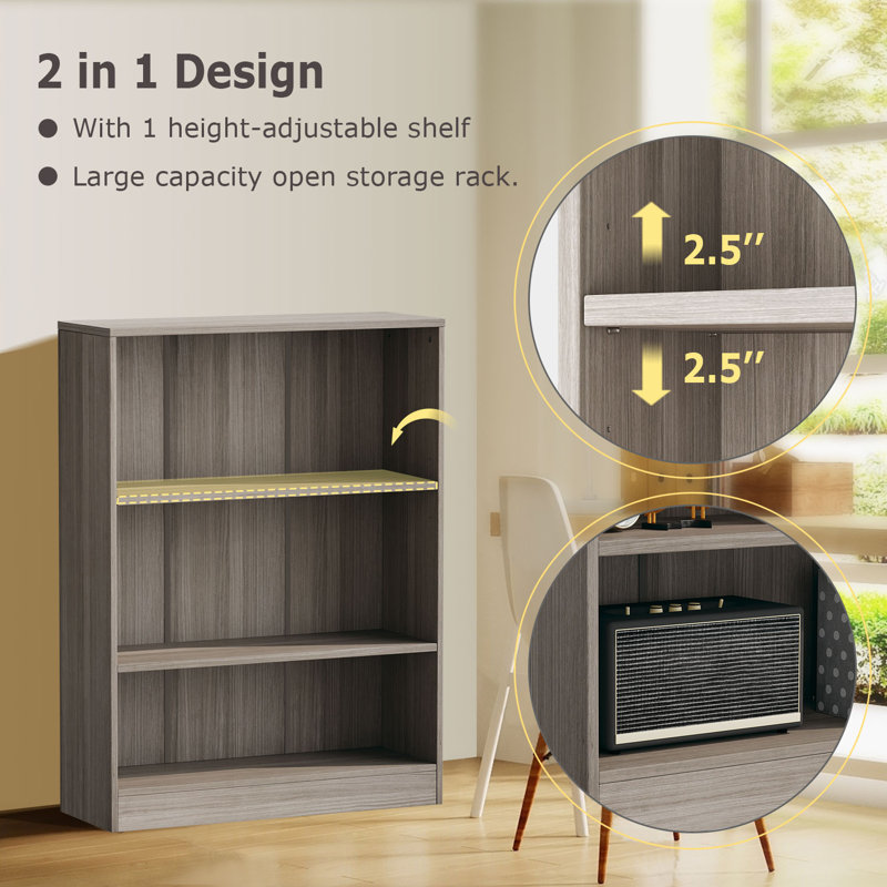 Bibliothèque standard Jalacia, Gris platine, (3 tablettes) H 42 po x l 31 po x P 11 po