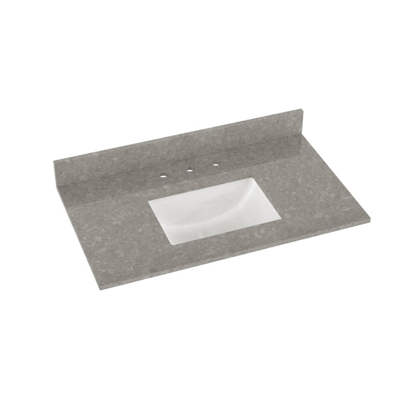 Plateau de meuble-lavabo simple 37 po en quartz avec lavabo, Gris anthracite