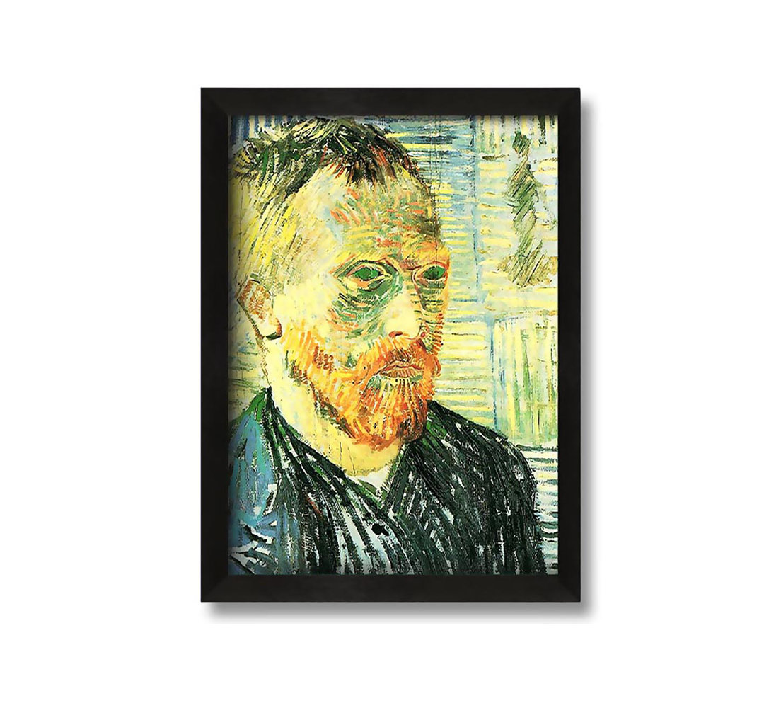 Gerahmtes Leinwandbild Van Gogh Selbstporträt mit Hintergrund aus japanischem Farbholzschnitt