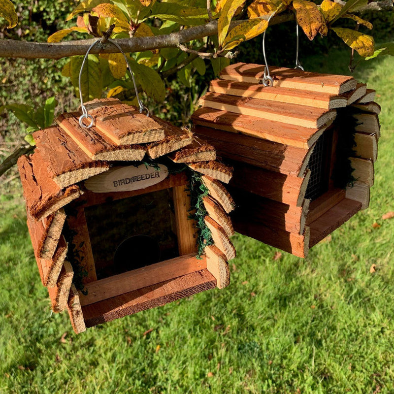 Krisha Wood Hanging Hopper Bird Feeder
