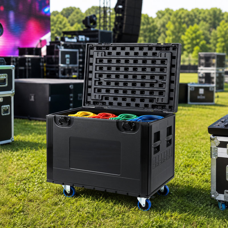 Valise utilitaire 35 po, coffre à câbles empilable, valise ATA imperméable et professionnelle, coffre de rangement roulant robuste avec roues pour équipement audio et dj professionnel, transport de matériel de tournée