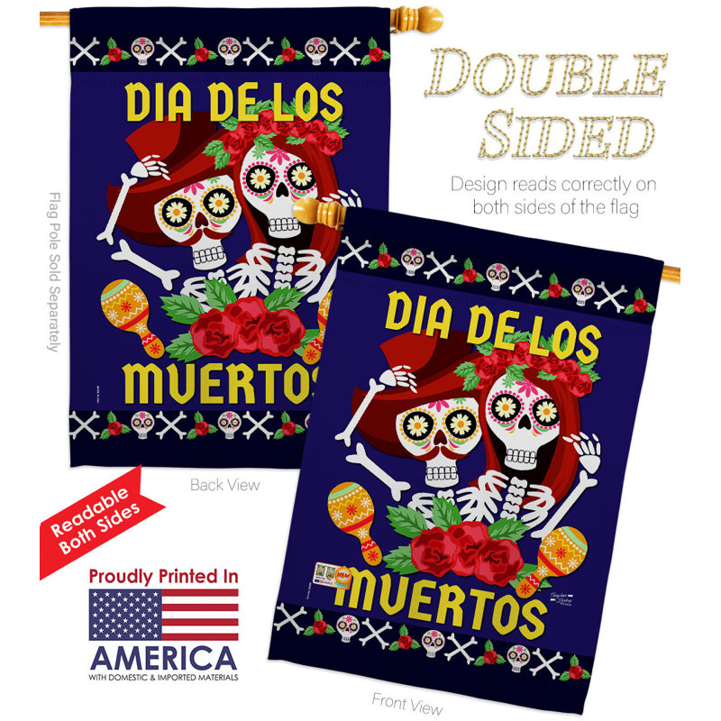 Drapeau de maison Dia De Los Muertos à 2 côtés en polyester 40 x 28 po