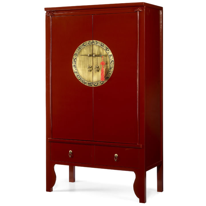 Hangzhou 2 Door Solid Wood Wardrobe, Red