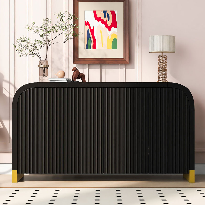Console de rangement à 4 portes, Noir, noir, noir, noir