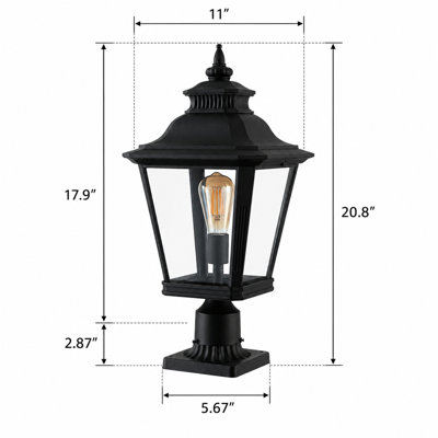 2 Pack 20.8 In. High Metal Black Outdoor Post Lantern Light For Garden Yard Outdoor Clear Glass Post Light Fixture Pillar Lamp With Pier Mount