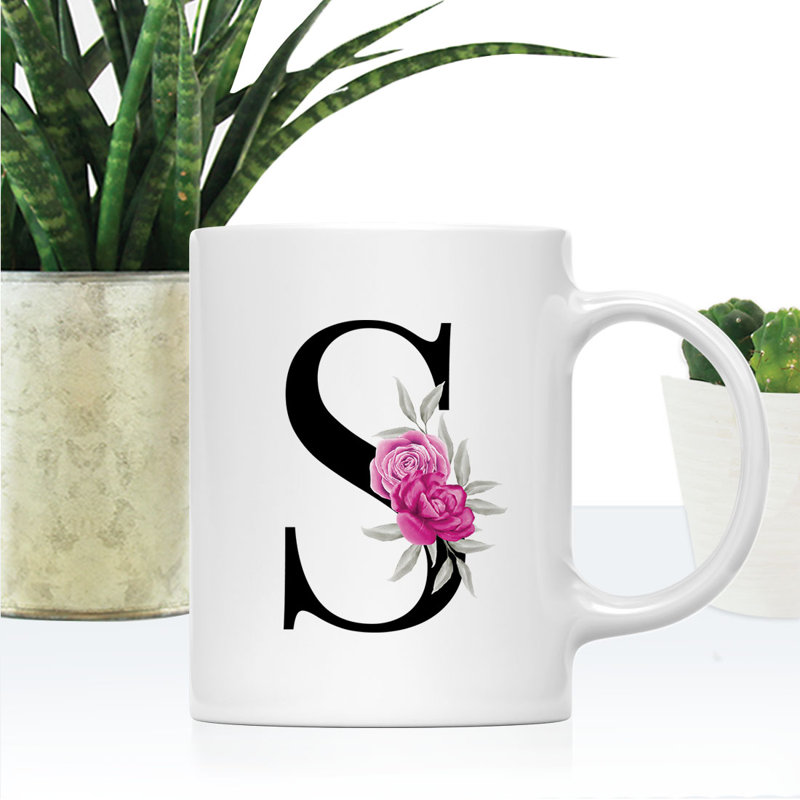 Tasse à café personnalisée avec monogramme personnalisé lettres A à Z, tasse à café en céramique personnalisée 11 oz, paquet de 1