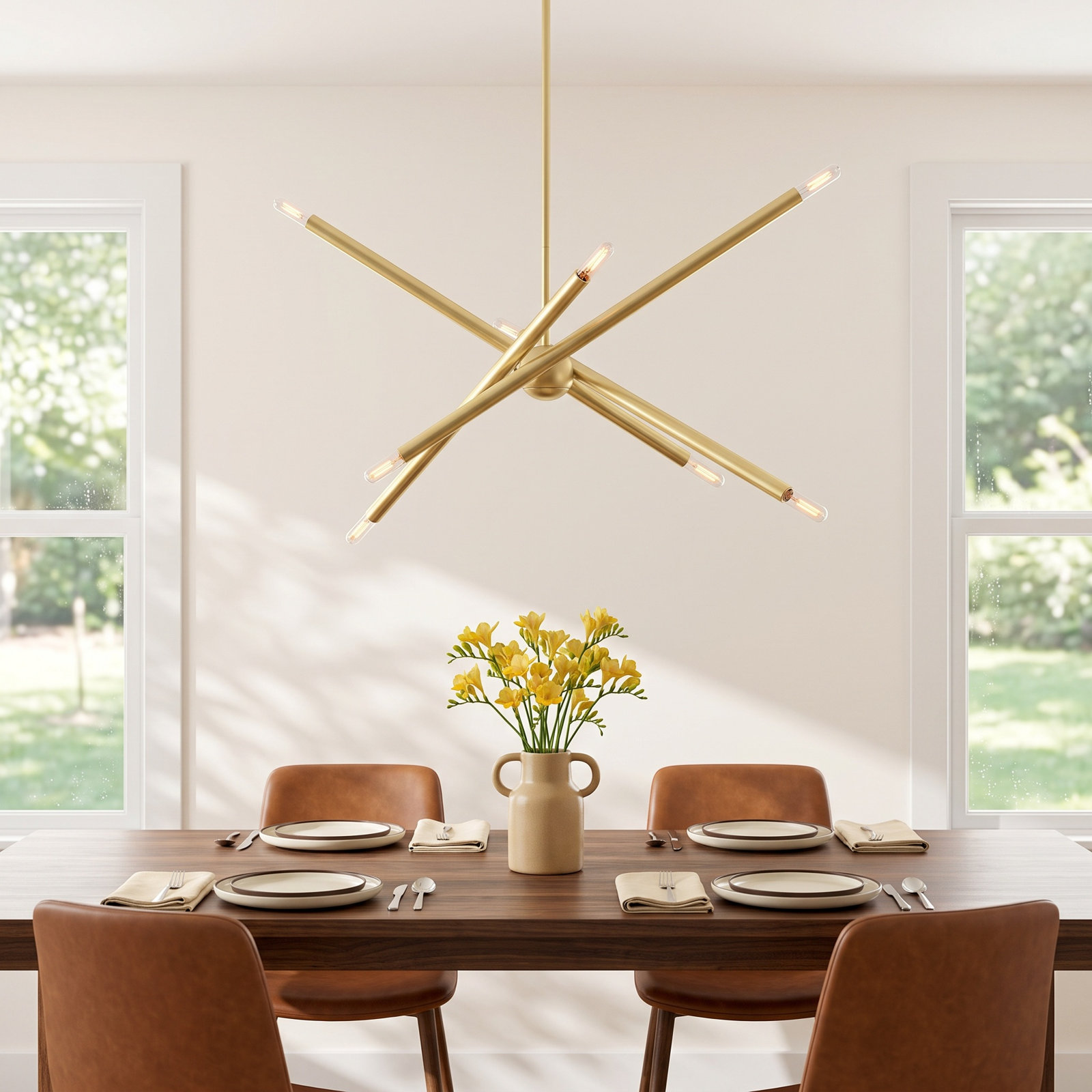 Poco 8 - Light Steel Dimmable Sputnik Chandelier, Satin Brass