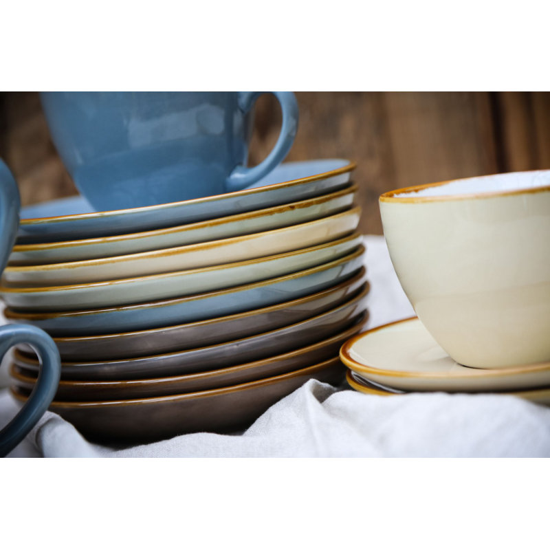 Stoneware Cappuccino Cup and Saucer, Brown, 200 ml