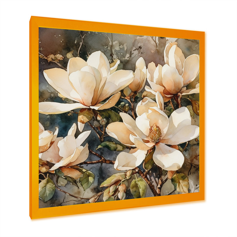 «Cream Magnolia Symphony», reproduction d'art sur toile, H 16 po x l 16 po x P 1 po, Cadre doré simple
