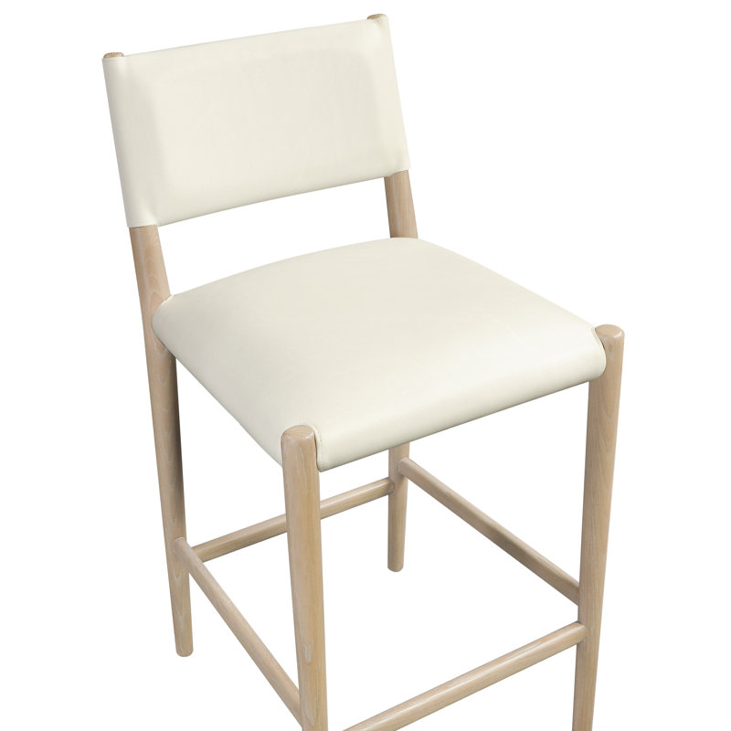 Tabouret de comptoir rembourré en cuir Andie, Naturel, Cuir crème végétalien