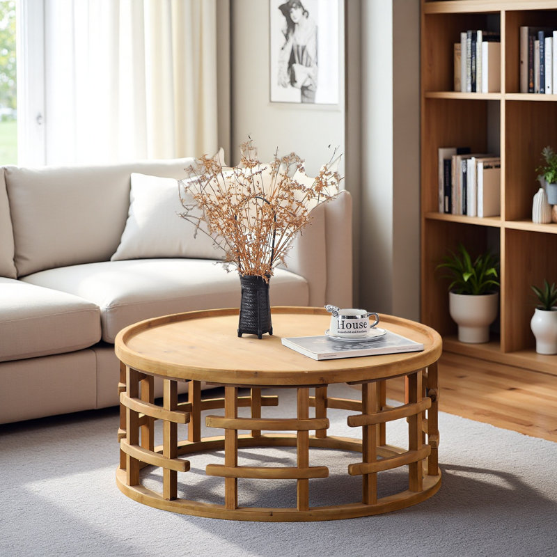 Table basse ronde 31,5 "Boho - Table d'appoint rustique avec base ouverte