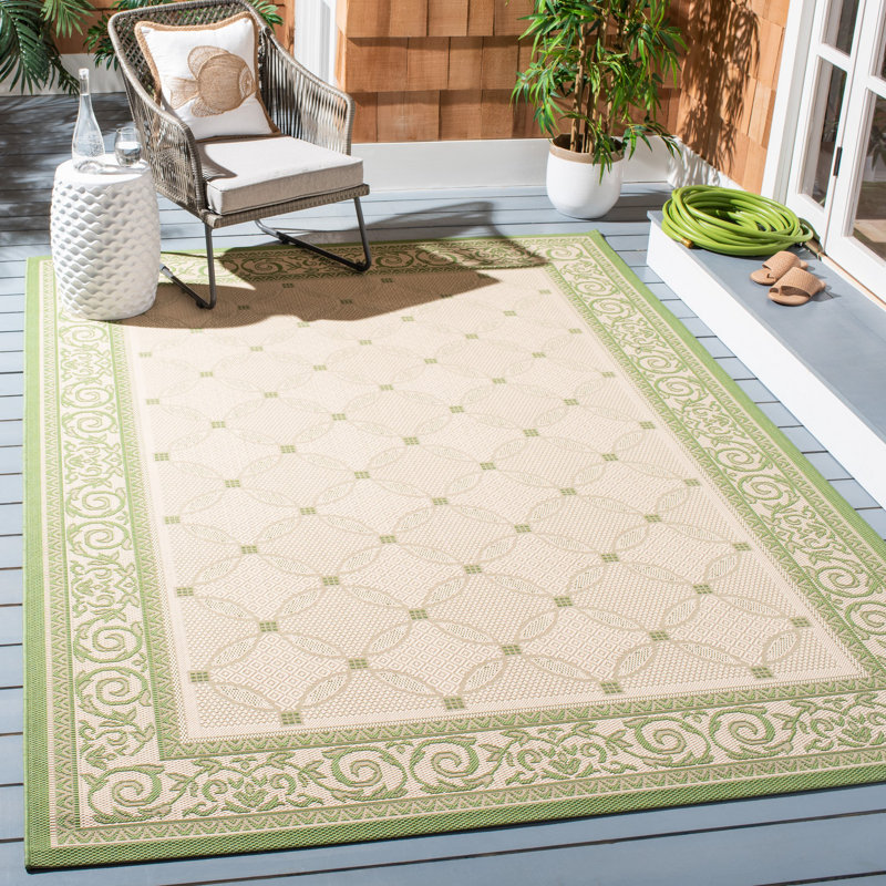Tapis oriental intérieur / extérieur naturel / olive Oriental, Rectangle 6 pi 7 po x 9 pi 6 po