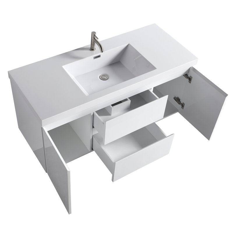 Hood-1 48.00 In. W X 19.70 In. D X 21.60 In. H Wall Mounting Bath Vanity In White Wood With White Top