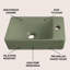 Mini-lavabo de salle de bain rectangulaire encastré mural moderne en céramique l 15 po x P 8,5 po Felix, trou de robinet à droite, olive mat-113434463