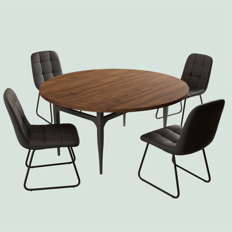 55.1'' Round Dining Table Set, Modern Kitchen Table for 4-6 Person, Steel Legs, Pedestal Dining Set with Dining Chair, Saving Space