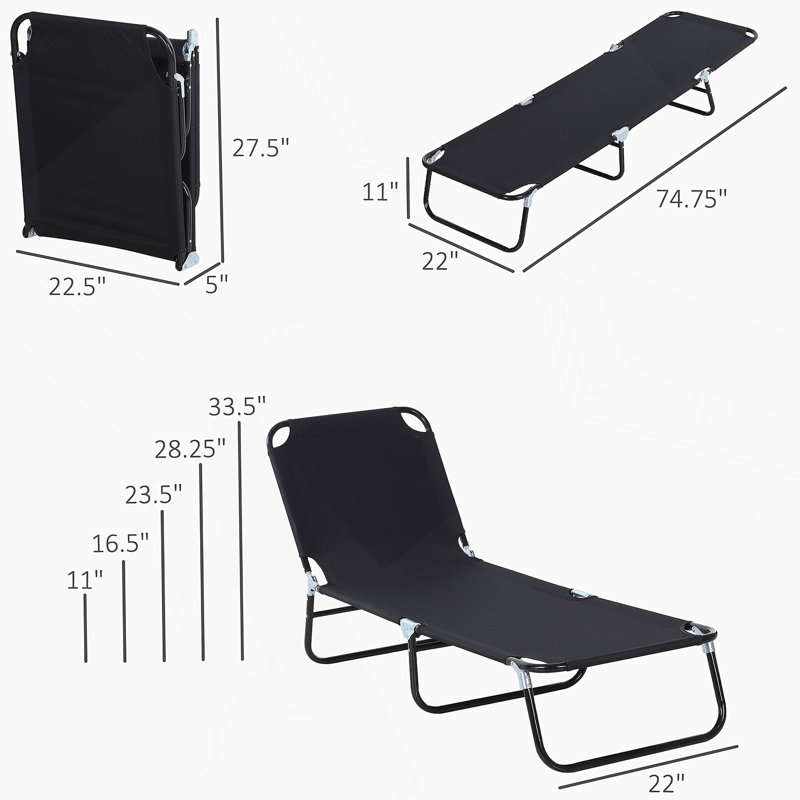 Folding Chaise Lounge Pool Chairs, Outdoor Sun Tanning With Reclining Back, Steel Frame & Breathable Mesh For Beach, Yard, Patio
