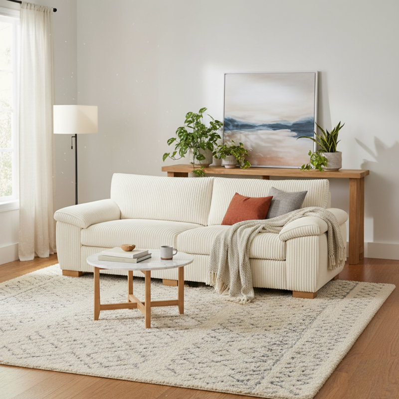 2 Seater Corduroy Sofa, Cream