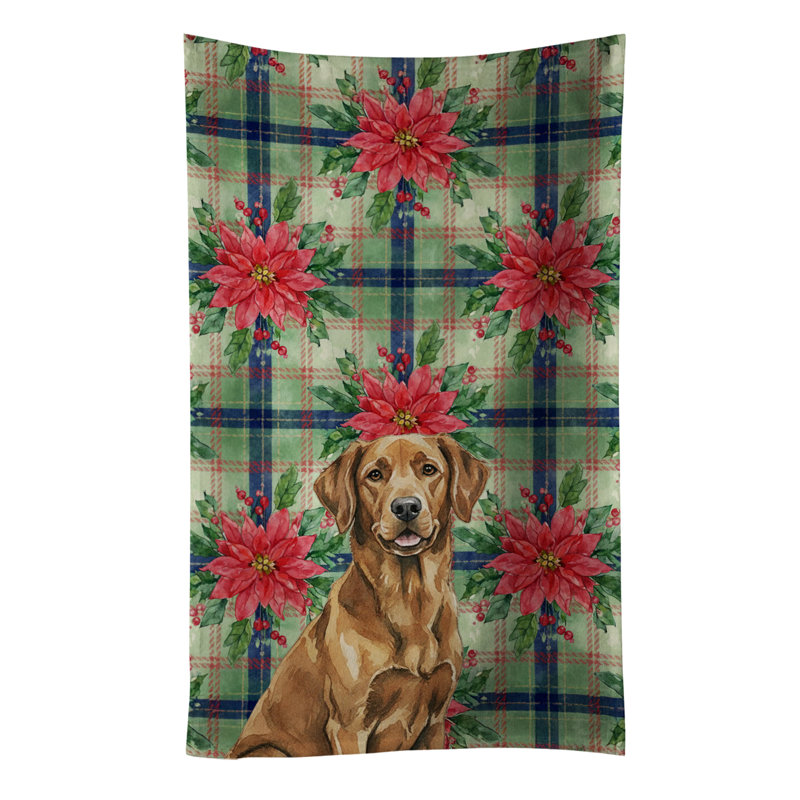 Chesapeake Bay Retriever Christmas PoinsettIas Kitchen Towel, Brown Chesapeake Bay Retriever