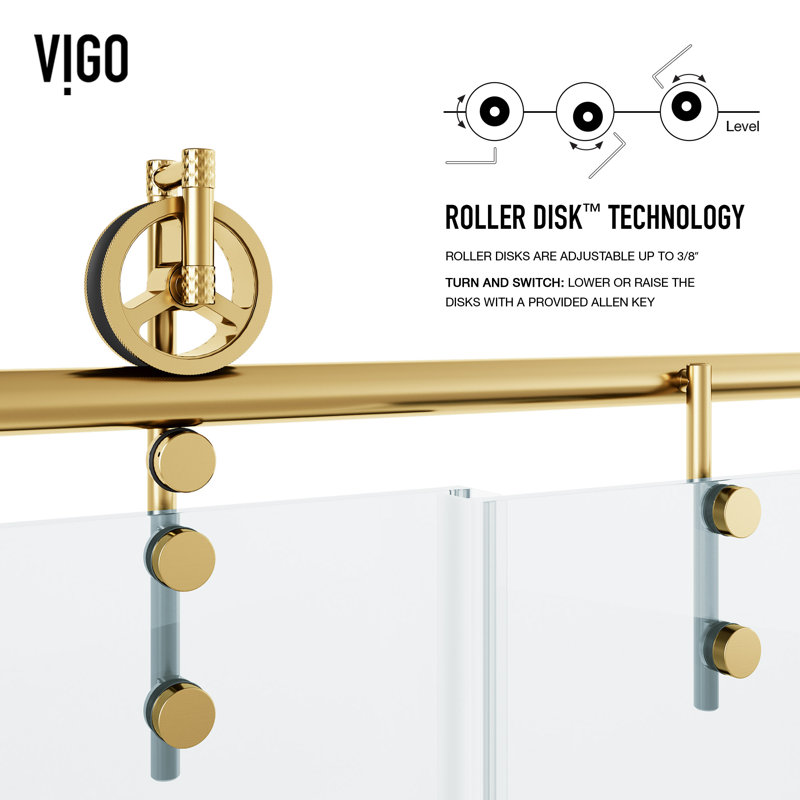 Hamilton 56-60" W x 78" H Sliding Frameless Shower Door with 3/8" Clear Glass, Matte Brushed Gold