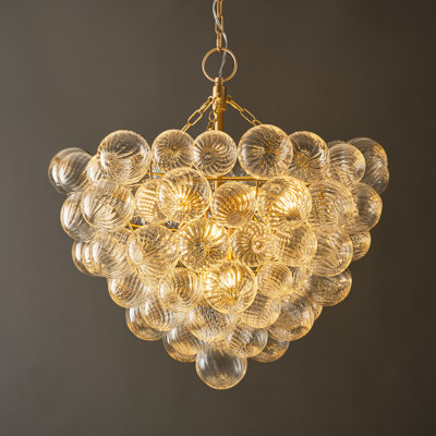 Lustre en forme de boule à bulles dorée de 32 pouces - Luminaire suspendu Vortex sphérique moderne avec douilles E12, verre transparent soufflé à la main, luminaire à 11 lumières avec ampoules incluses, adapté aux salles à manger, aux entrées et aux cuisines