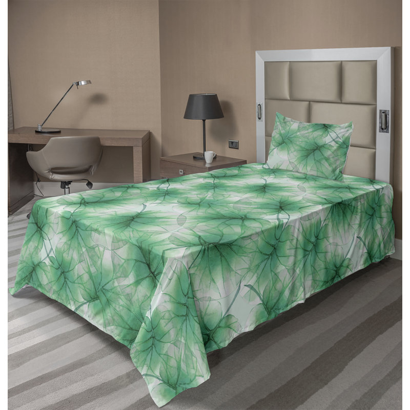 Ambesonne Watercolor Botany Sheet Set 4 Pcs Retro Boho Bloom, Shamrock Green Floral, Twin Sheet Set with 1 Pillowcase