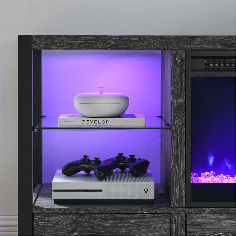 Foyer électrique encastrable 23 po, radiateur ultra mince avec cristal et flamme réaliste, télécommande avec minuterie, protection contre la surchauffe, avec éclairage latéral