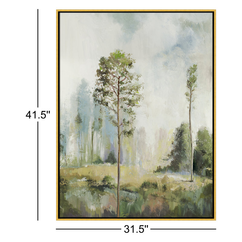 «Teton Tall Green Trees I» par Teton Pearce, reproduction sur toile flottante, H 41,5 po x l 31,5 po, Gold