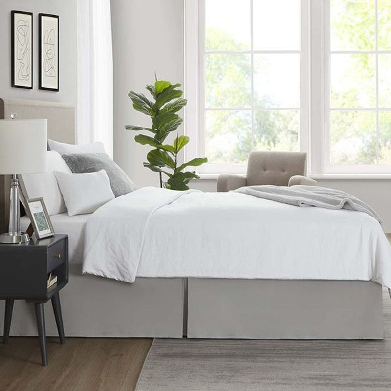 Light Gray Polyester Queen Split Corner Bedskirt