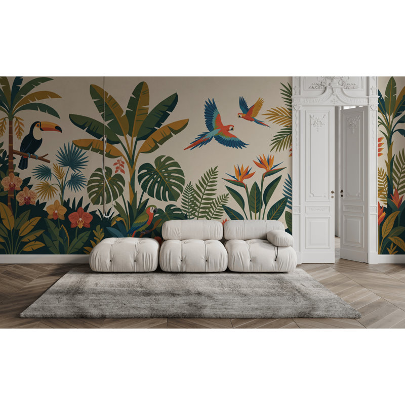 Papier peint feuilles de palmier forêt tropicale, 120 po x 96 po, Texturé non collé