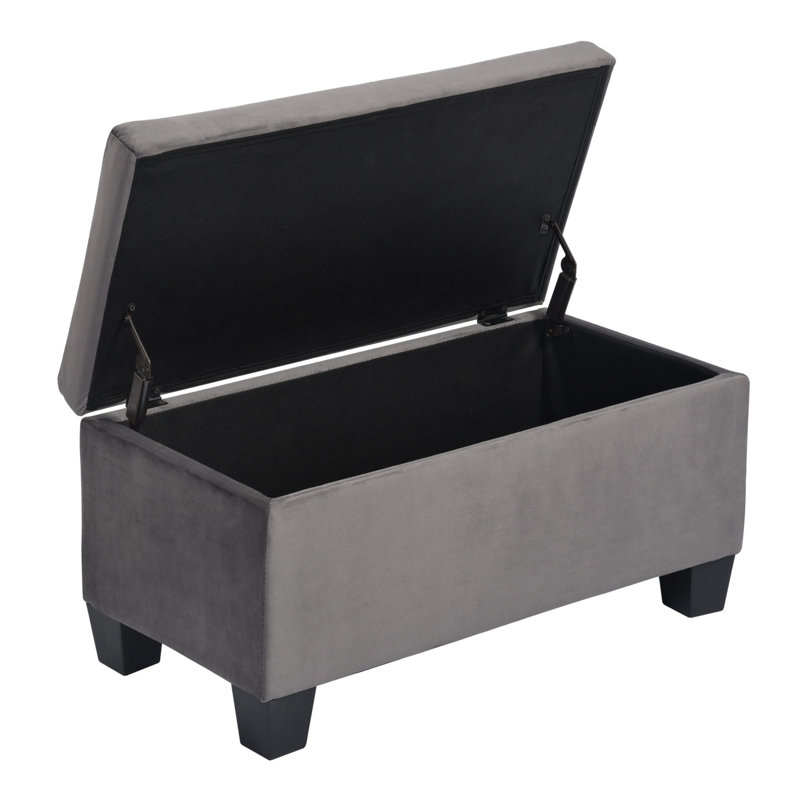 Repose-pieds en lin avec rangement, banc repose-pieds rectangulaire, beige, Velours gris