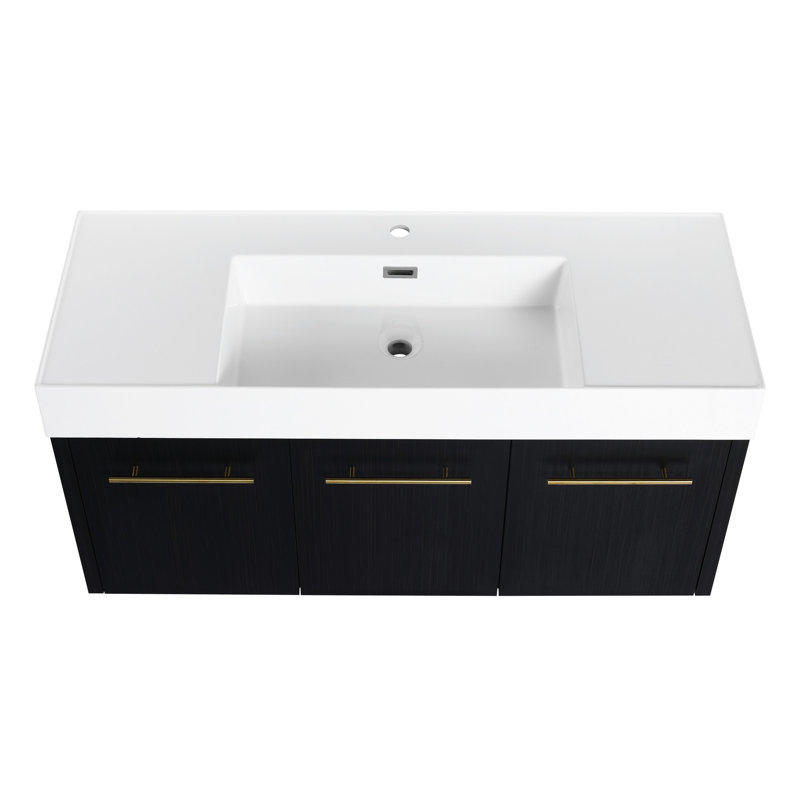 Lavabo de salle de bain 48 po. , Châtaignier noir. Bassin en résine à bords épais, charnières silencieuses, boîtier en contreplaqué avec évier. Châtaignier moderne, bassin. Assemblage