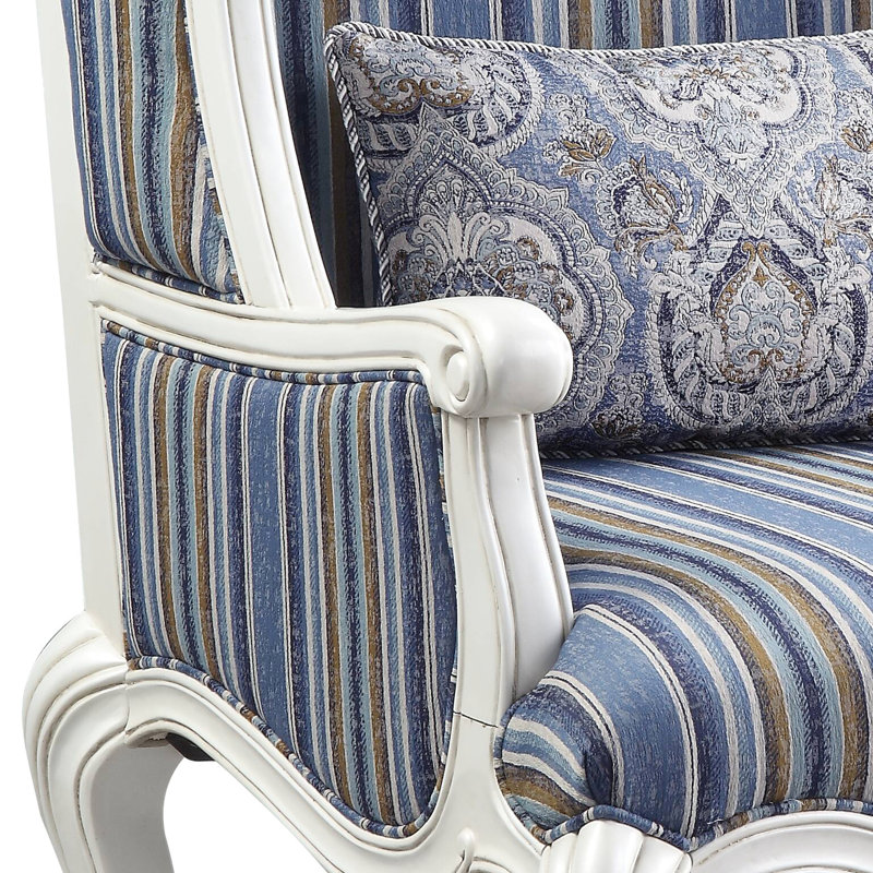 Chaise rembourrée avec mousse - tissu blanc, fabrication en bois, pieds en résine, profondeur d'assise de 22 po, hauteur des accoudoirs en bois de 26 po