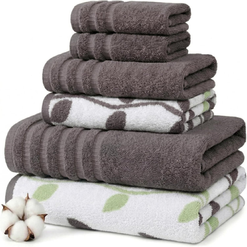 Ensemble de serviettes en jacquard teint en fil et en coton 6 pièces Modern fils modernes - 100% coton, à séchage rapide et bain absorbant