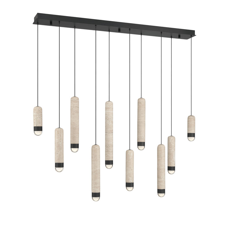 Lustre, 10 lumières, 50 po, noir mat, travertin, Noir mat