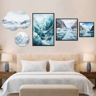 «Groenland Frozen Wonderland Landscape II», ensemble de 5 grandes décorations murales en métal et en toile (100 po x 40 po)