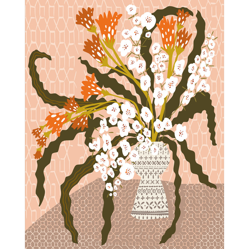 Floral Contemporary Still Life Peach Fuzz, 31.75" H x 25.75" W