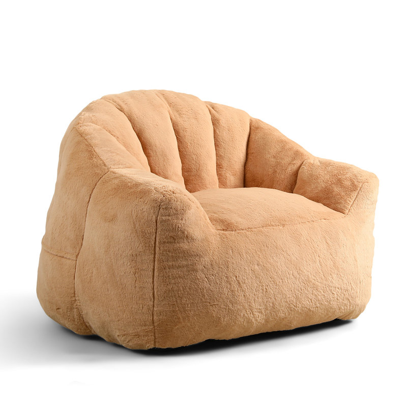 Compression 41"W Velvet Fabric Shell-Shaped Large Bean Bag Chair, Coffee 