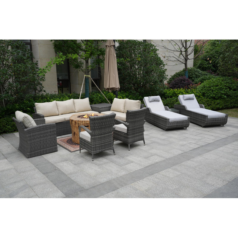 Almanza 10 - Person Patio Conversation Set with Cushions, Beige/Light Gray, Gray