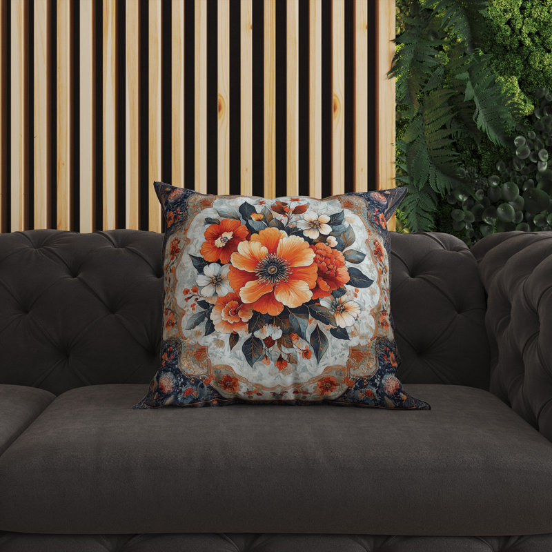 Cachemire Crépuscule Intérieur/Extérieur 18x18, Carré 18 po, Bleu / Orange