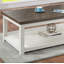Table basse de style campagnard brun 1Pc avec base blanche et plateau de table rectangulaire avec roulettes
