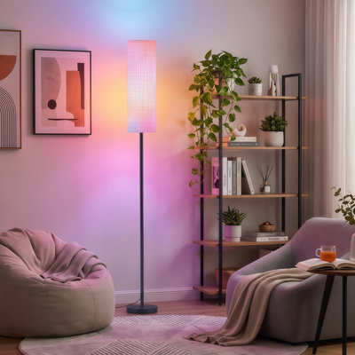 Smart RGB Floor Lamp with Fabric Shade, WiFi App & Foot Switch Control, Music Sync, Voice Control Compatible with Alexa & Google Home, Dimmable Color Changing Standing Lamp for Living Room Bedroom