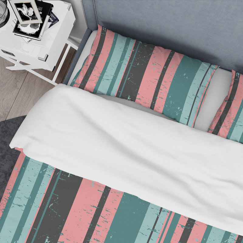 Ensemble de housse de couette en microfibre bleu / rose / gris 3 pièces, Housse de couette pour grand lit et 2 taies décor