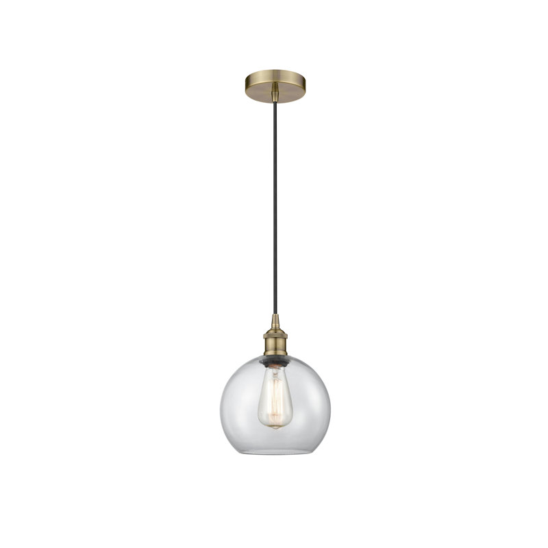 Luminaire suspendu simple à 1 lumière Ralph, Laiton antique, H 10,75 po x l 8 po x P 8 po, Transparent