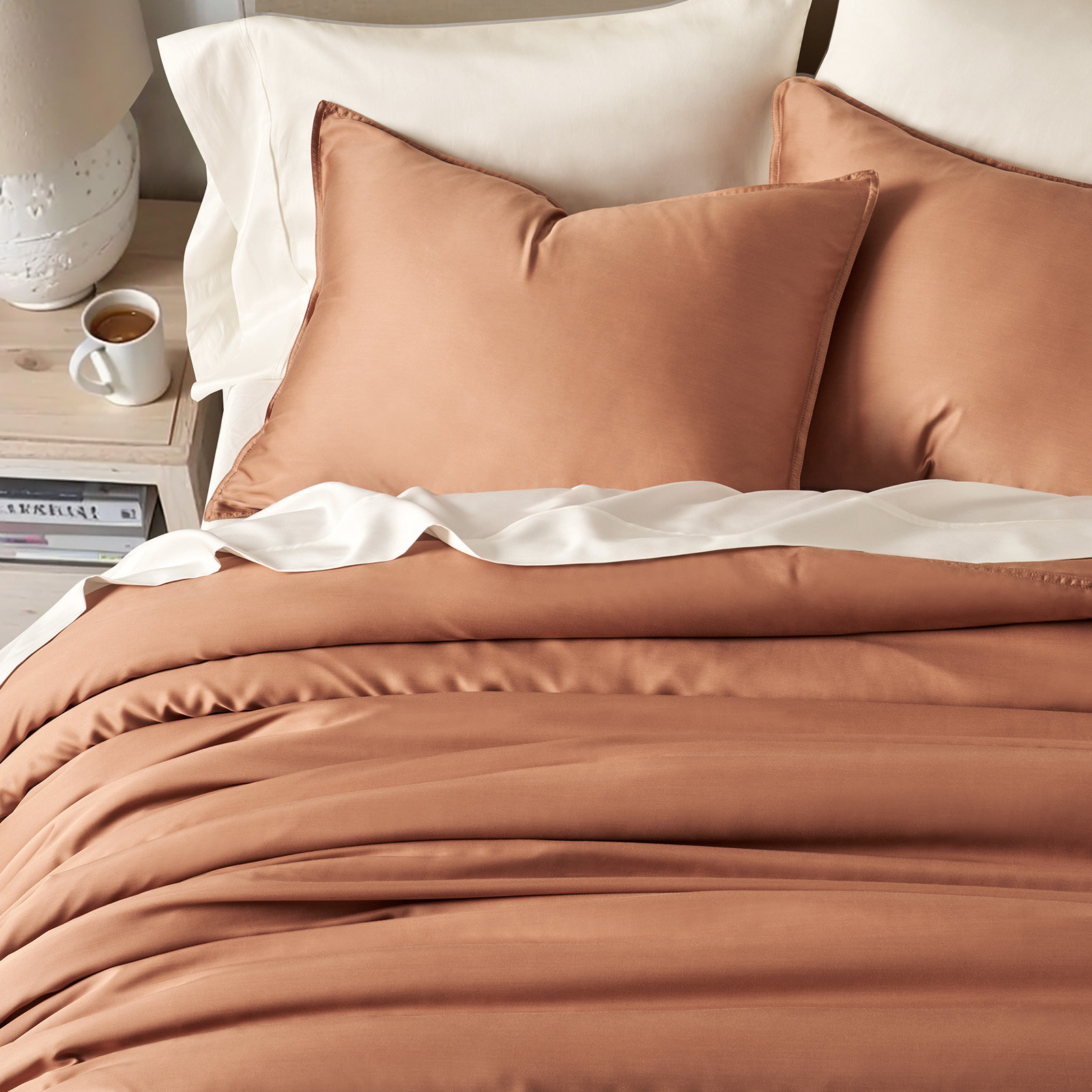 Tencel Lyocell Cooling Duvet Cover Set, Queen Duvet Cover + 2 Queen Shams, Terracotta Clay