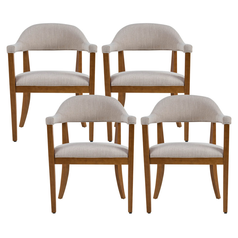 Bennett Mid-Century Modern Upholstered Dining Chairs with Rubberwood Legs, Beige Cushion/Walnut Frame