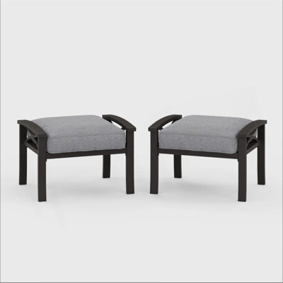 Ensemble de 2 repose-pieds toutes saisons en métal de 26 po de largeur, structure kaki avec coussins gris